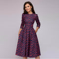 Women's navy floral fit and flare midi dress