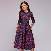 Gabrielle | Women's Floral Fit and Flare Midi Dress with 3/4 Sleeves