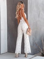 Women's lace wide-leg jumpsuit with open back