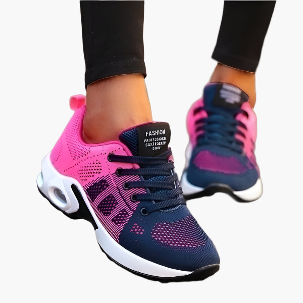Women's pink and blue cushioned comfort sneakers with lightweight sole