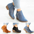 Women's blue vintage ankle boots with cushioned comfort footbed