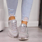 Women's zip wedge sneakers with glitter panel