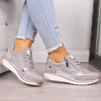 Women's zip wedge sneakers with glitter panel
