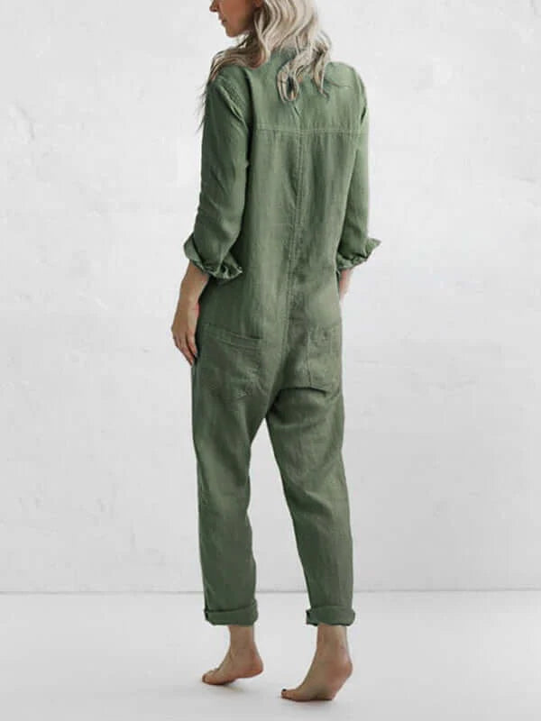 Women's button-down jumpsuit with straight legs