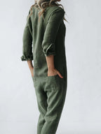 Women's button-down jumpsuit with straight legs