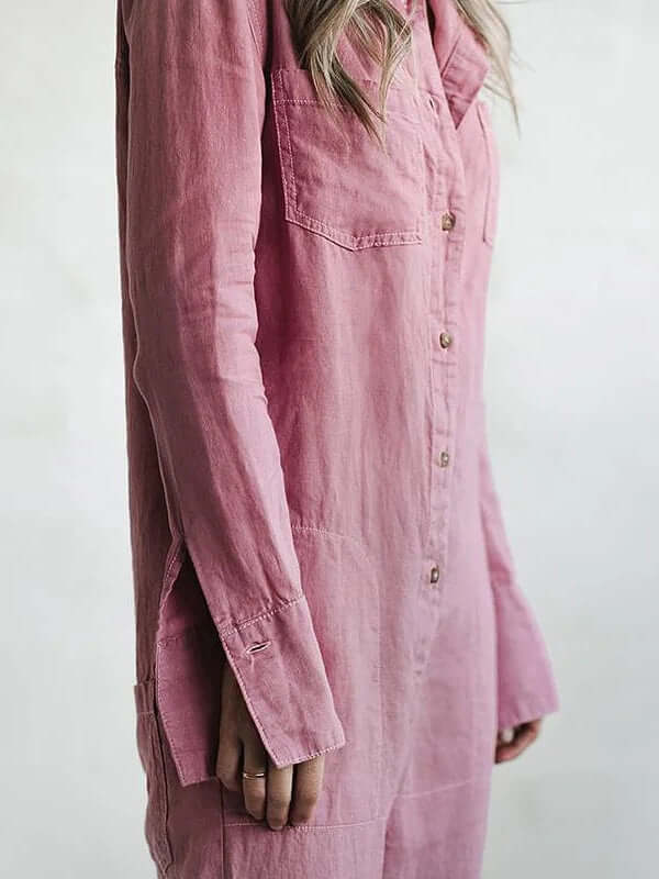 Women's button-down jumpsuit with straight legs