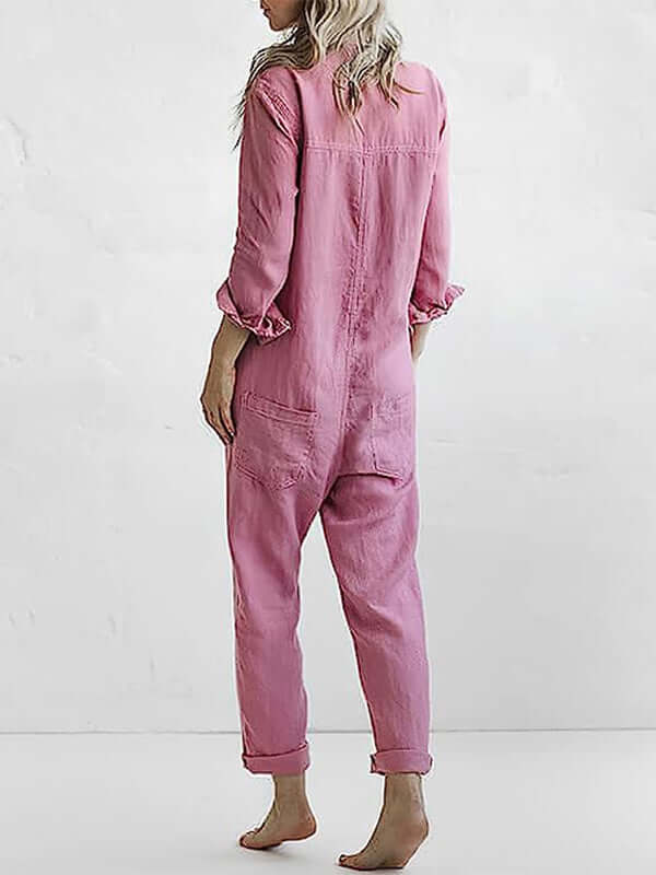Women's button-down jumpsuit with straight legs