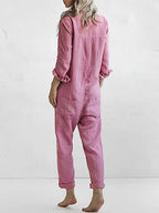 Women's button-down jumpsuit with straight legs