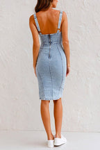Women's blue denim bodycon dress with stretch tailored fit